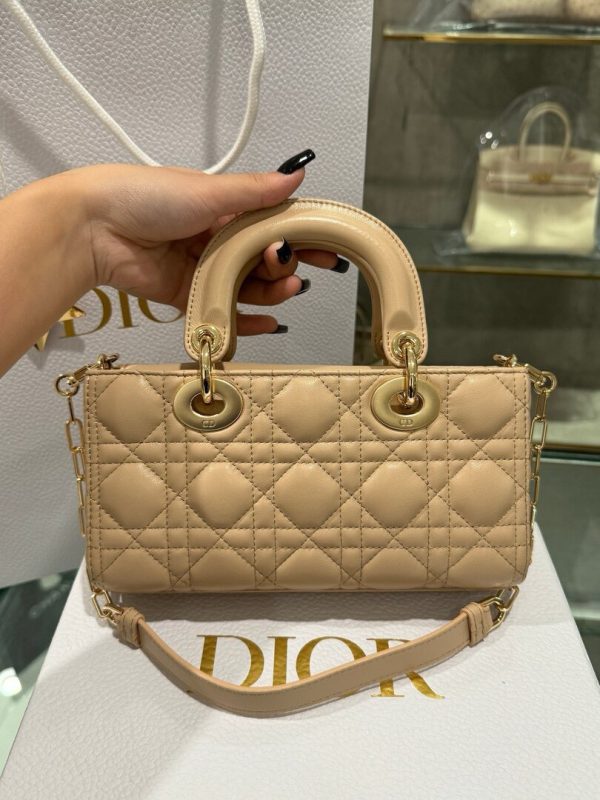 Dior Lady D-Joy Replica Bags Womens Beige Lock Gold 22cm (2)