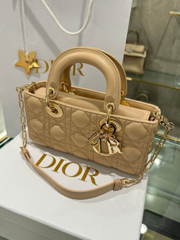 Dior Lady D-Joy Replica Bags Womens Beige Lock Gold 22cm (2)