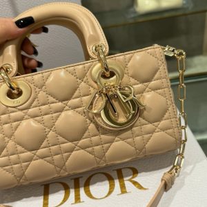 Dior Lady D-Joy Replica Bags Womens Beige Lock Gold 22cm (2)