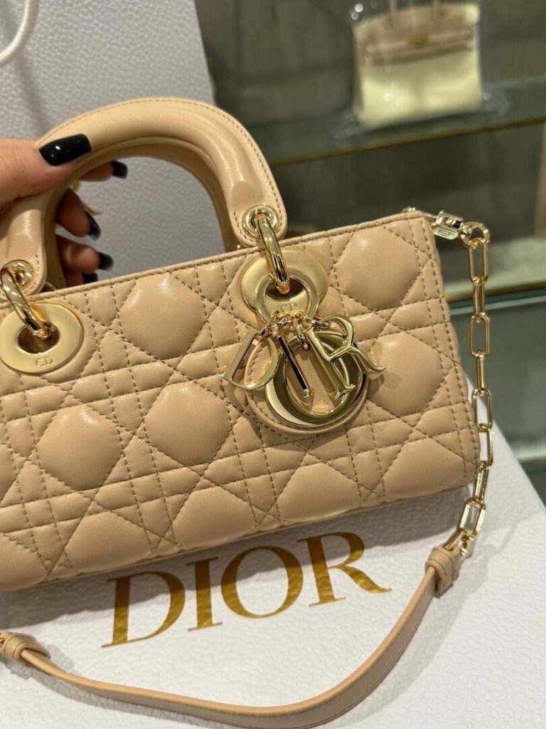 Dior Lady D-Joy Replica Bags Womens Beige Lock Gold 22cm (2)