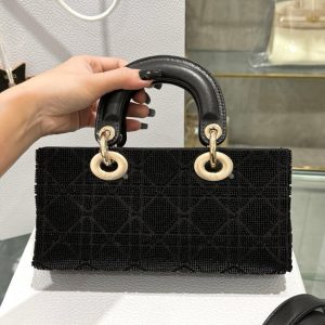 Dior Lady D-Joy Womens Black Beaded Replica Bags 22cm (2)