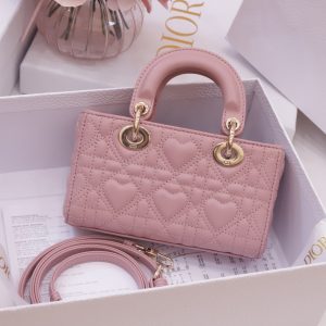 Dior Lady D-Joy Womens Pink Heart Pattern Replica Bags 16 (2)