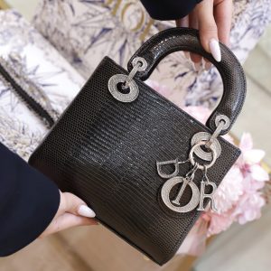 Dior Lady Lizard Womens Best Replica Bags Black 17cm (2)