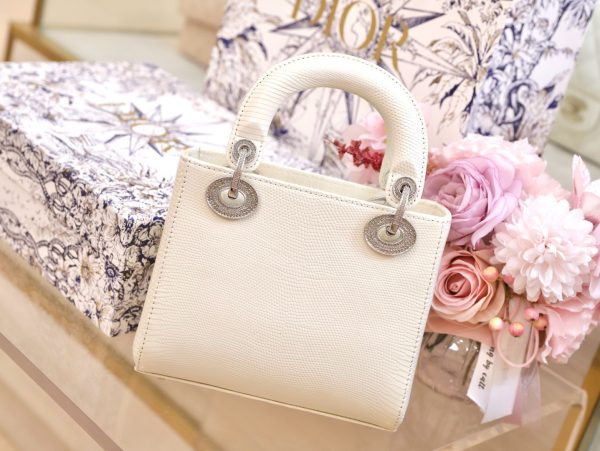 Dior Lady Lizard Womens Best Replica Bags White 17cm (2)