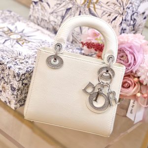 Dior Lady Lizard Womens Best Replica Bags White 17cm (2)