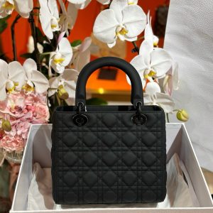 Dior Lady Womens Best Replica Bags Black Sheepskin 24cm (2)