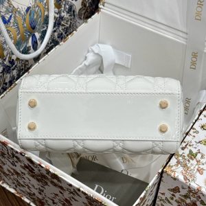 Dior Lady Womens Best Replica Bags White Glossy Leather Lock Gold 17cm (2)