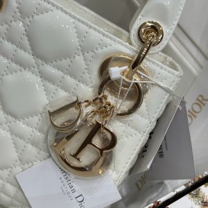 Dior Lady Womens Best Replica Bags White Glossy Leather Lock Gold 17cm (2)