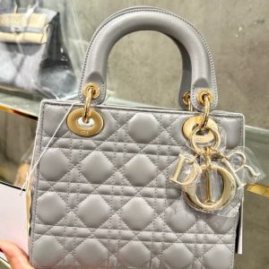Dior Lady Womens Gray Sheepskin Best Replica Handbags 20cm (2)