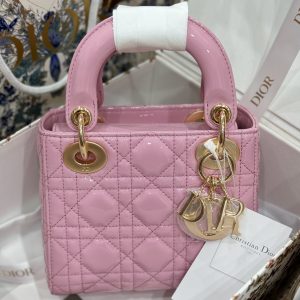 Dior Lady Womens Pink Best Replica Bags Lock Gold 17cm (2)