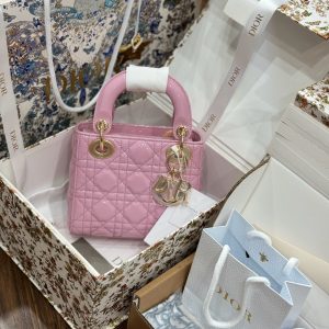 Dior Lady Womens Pink Best Replica Bags Lock Gold 17cm (2)