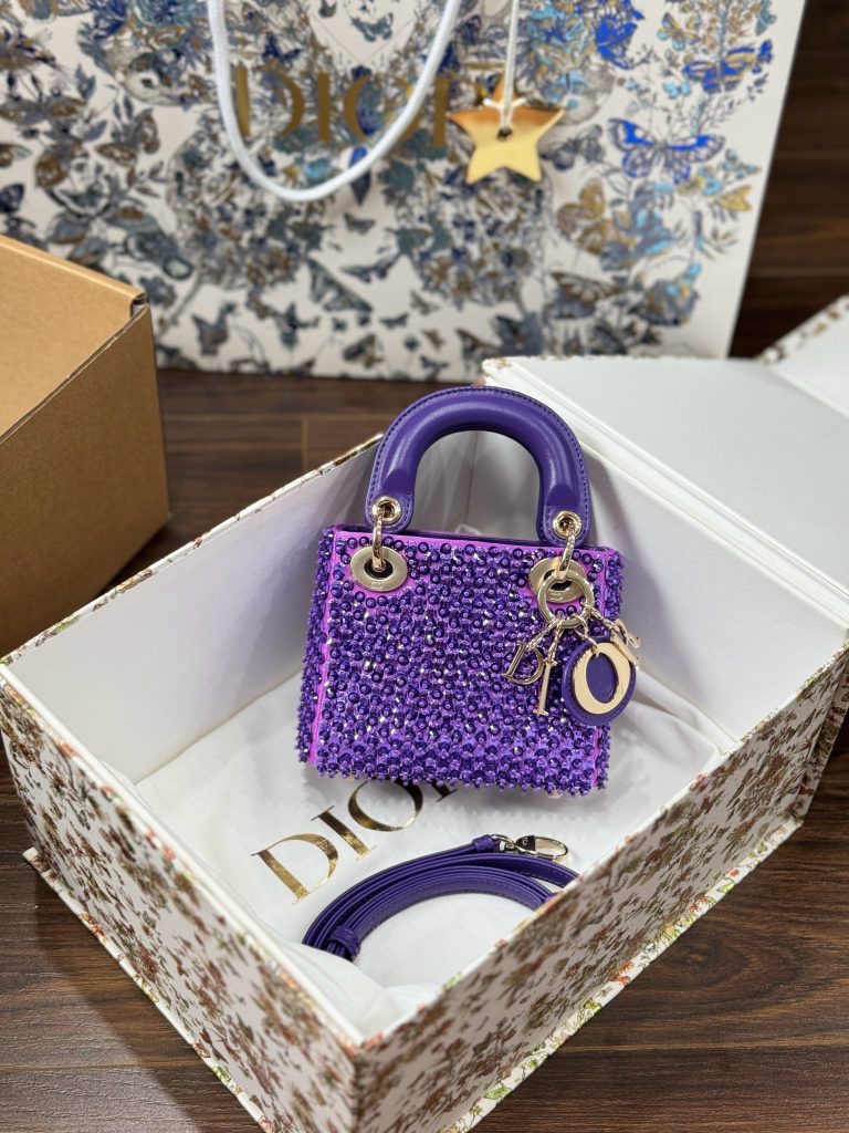 Dior Lady Womens Purple Beaded Pattern Replica Bags 12x10 (2)