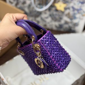 Dior Lady Womens Purple Beaded Pattern Replica Bags 12x10 (2)