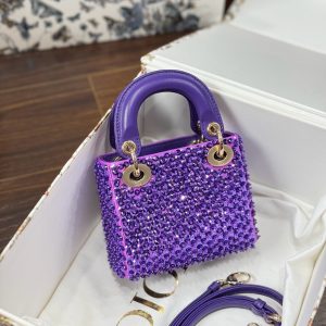 Dior Lady Womens Purple Beaded Pattern Replica Bags 12x10 (2)