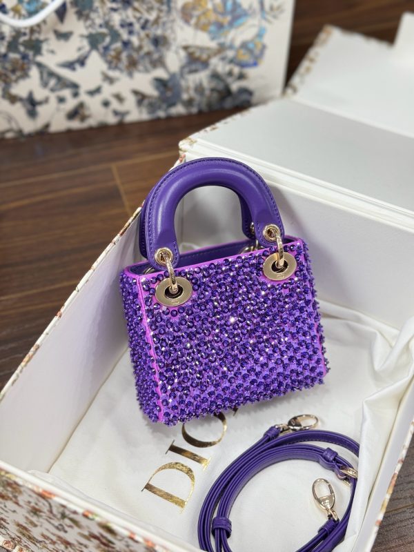 Dior Lady Womens Purple Beaded Pattern Replica Bags 12x10 (2)