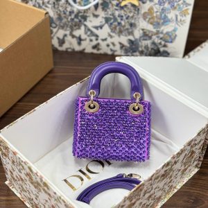 Dior Lady Womens Purple Beaded Pattern Replica Bags 12x10 (2)