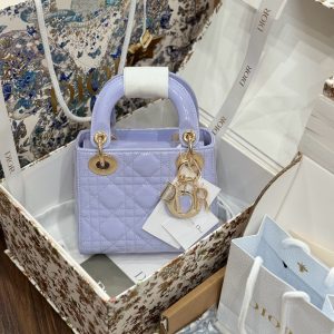 Dior Lady Womens Purple Best Replica Handbags Gold Lock 17cm (2)