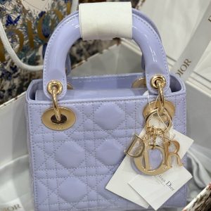 Dior Lady Womens Purple Best Replica Handbags Gold Lock 17cm (2)
