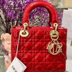 Dior Lady Womens Red Glossy Leather Replica Bags 20cm (2)