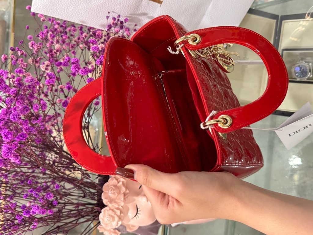 Dior Lady Womens Red Glossy Leather Replica Bags 20cm (2)