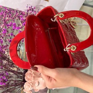 Dior Lady Womens Red Glossy Leather Replica Bags 20cm (2)