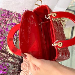 Dior Lady Womens Red Glossy Leather Replica Bags 20cm (2)