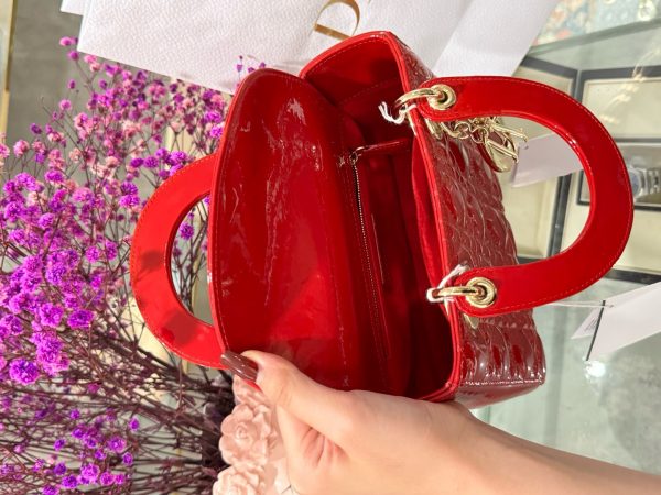 Dior Lady Womens Red Glossy Leather Replica Bags 20cm (2)