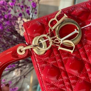 Dior Lady Womens Red Glossy Leather Replica Bags 20cm (2)