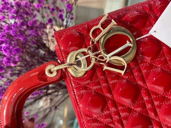 Dior Lady Womens Red Glossy Leather Replica Bags 20cm (2)