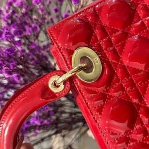 Dior Lady Womens Red Glossy Leather Replica Bags 20cm (2)