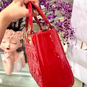 Dior Lady Womens Red Glossy Leather Replica Bags 20cm (2)