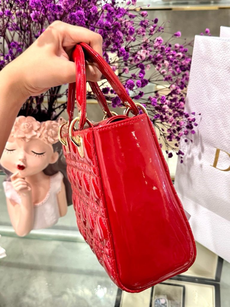 Dior Lady Womens Red Glossy Leather Replica Bags 20cm (2)