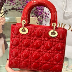 Dior Lady Womens Red Glossy Leather Replica Bags 20cm (2)