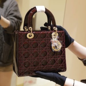 Dior Lady Womens Replica Bags Plum Red Color 24cm (2)