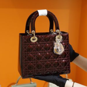 Dior Lady Womens Replica Bags Plum Red Color 24cm (2)