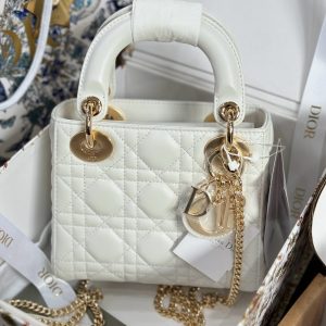 Dior Lady Womens White Best Replica Bags Gold Lock 17cm (2)
