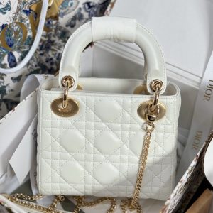 Dior Lady Womens White Best Replica Bags Gold Lock 17cm (2)