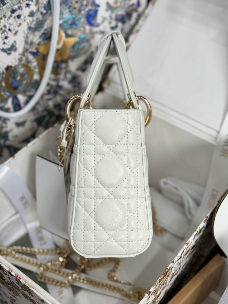 Dior Lady Womens White Best Replica Bags Gold Lock 17cm (2)