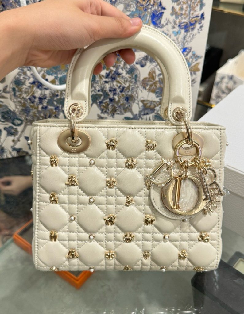 Dior Lady Womens White Replica Bags Lock Rose Gold 20cm (2)