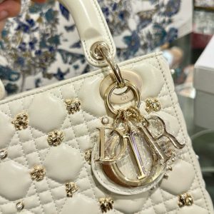 Dior Lady Womens White Replica Bags Lock Rose Gold 20cm (2)