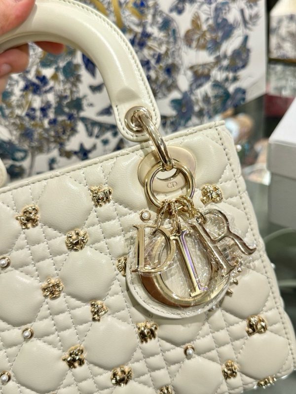 Dior Lady Womens White Replica Bags Lock Rose Gold 20cm (2)