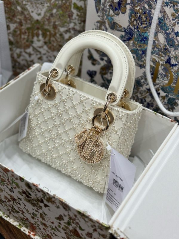 Dior Lady Womens White Replica Bags Pearls Embellishment 17cm (2)