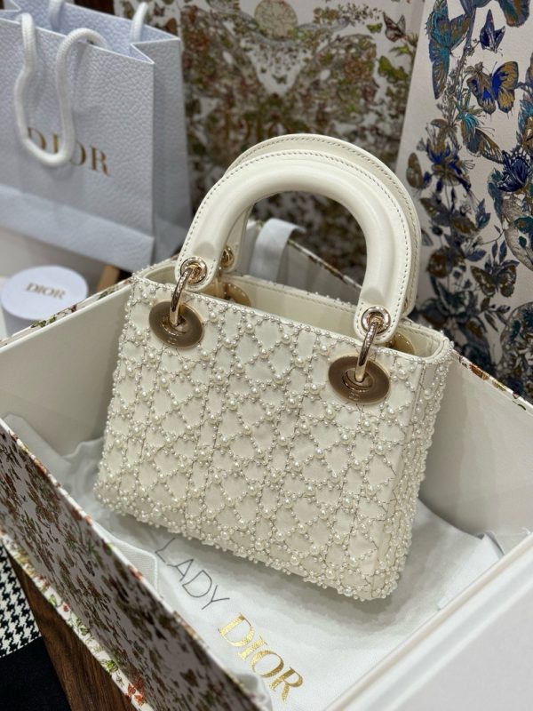 Dior Lady Womens White Replica Bags Pearls Embellishment 17cm (2)