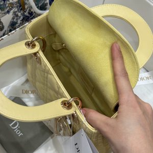 Dior Lady Womens Yellow Sheepskin Best Replica Bags 20cm (2)