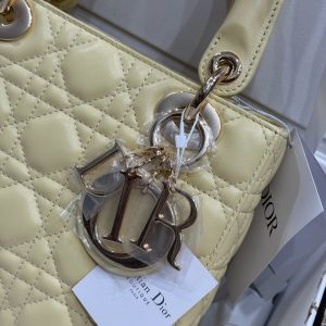 Dior Lady Womens Yellow Sheepskin Best Replica Bags 20cm (2)