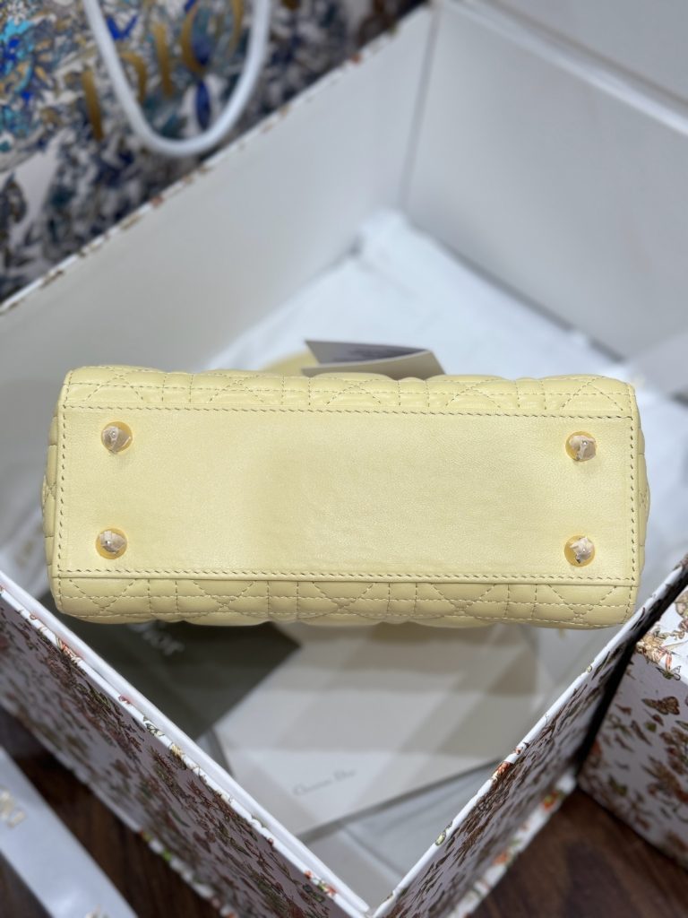 Dior Lady Womens Yellow Sheepskin Best Replica Bags 20cm (2)