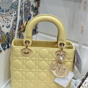 Dior Lady Womens Yellow Sheepskin Best Replica Bags 20cm (2)