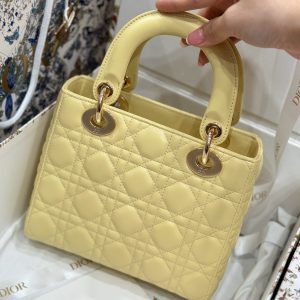 Dior Lady Womens Yellow Sheepskin Best Replica Bags 20cm (2)