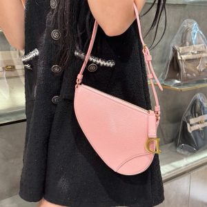 Dior Saddle Replica Bags Womens Cowhide Pink 20x15x4cm (2)