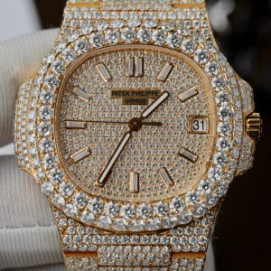 Patek Philippe Nautilus 5719 18K Gold Wrapped Customs Full Moissanite Diamonds 40mm (13)